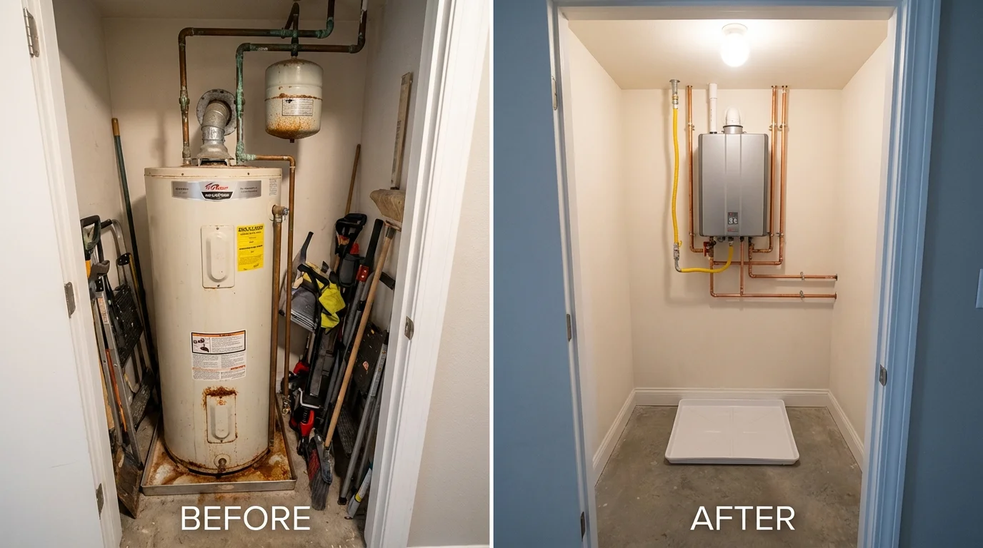 Tank water heater versus wall-mounted tankless unit comparison for Chatfield, MN homeowners